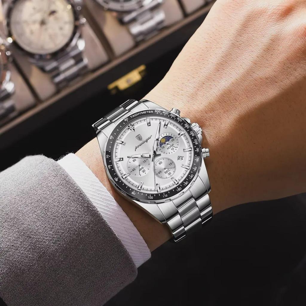POEDAGAR Luxury Sport Watch For Men Waterproof Luminous Date Chronograph Man Wristwatch Stainless Steel Men's Quartz Watches