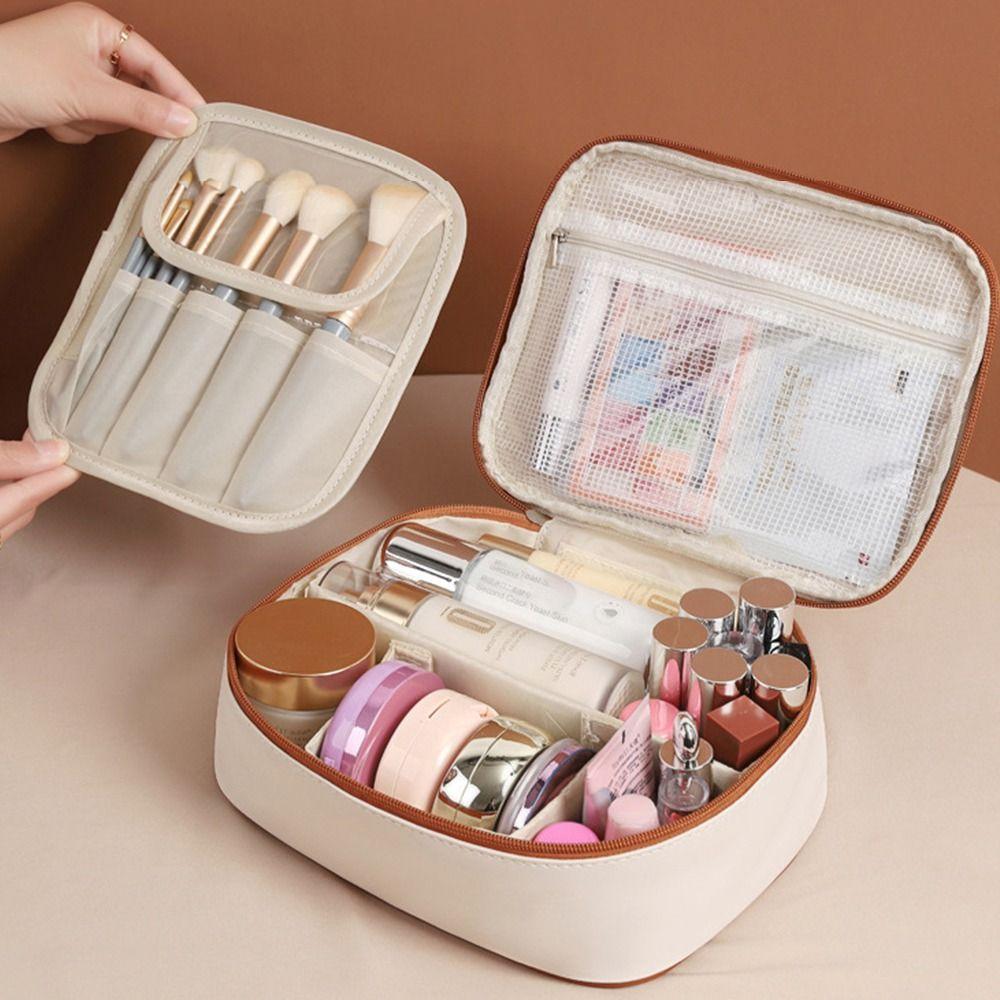 Square Detachable Makeup Bag PU Leather Waterproof Makeup Bag Storage Bag Zipper Compartmentalized Storage Cosmetic Bag