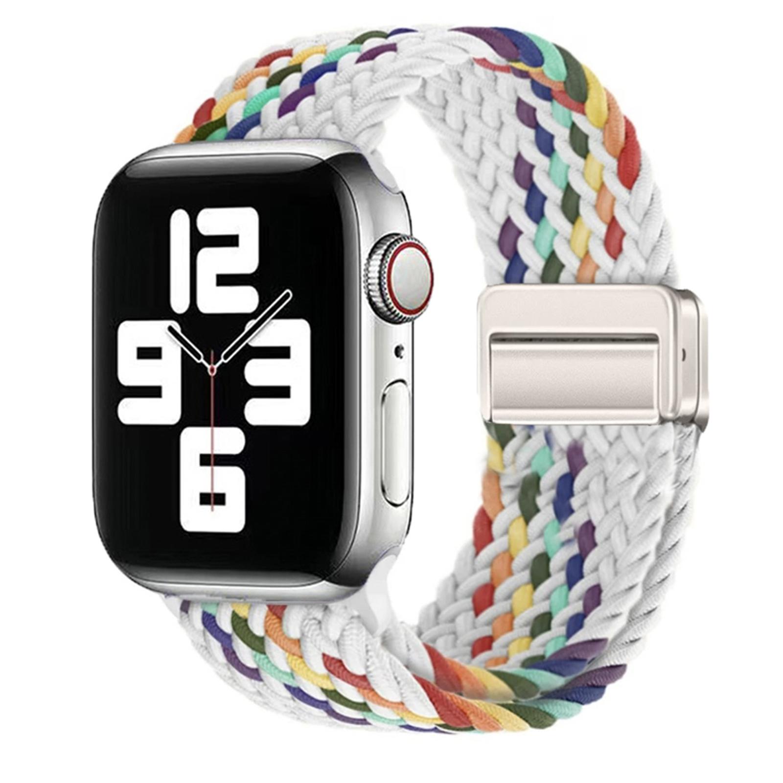 

1 шт. магнитный плетеный нейлоновый регулируемый ремешок для Apple Watch Ultra 49 мм, 45 мм, 44 мм, 41 мм, 40 мм, 38 мм, магнитный дышащий ремешок для IWatch 9, 8, 7, 6, 5, 4, 3, 2, 1 SE For 38mm 40mm 41mm разноцветный/белый