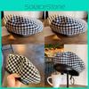 Classic Beret Houndstooth Womens Flat Top Hat In Black Edition Summer