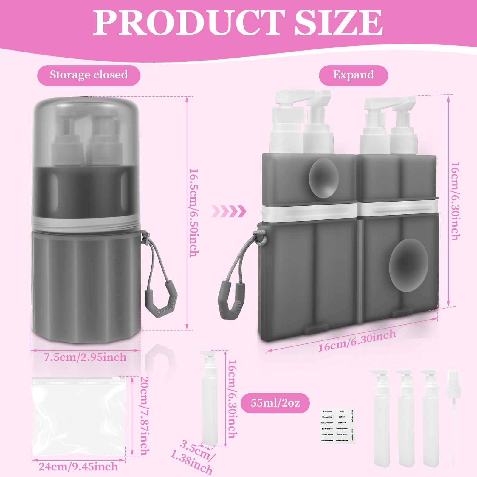 

4 in 1 Travel Toiletry Container Portable Leak Proof Dispenser Bottle with Suction Cup for Shampoo Conditioner Body Wash Lotion