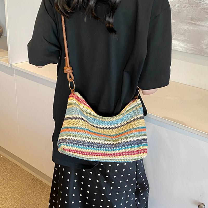 Purses Woven Bag Casual Bucket Bag Straw Underarm Bag Large Capacity Solid Color Shoulder Bags Women 2025 New Gift