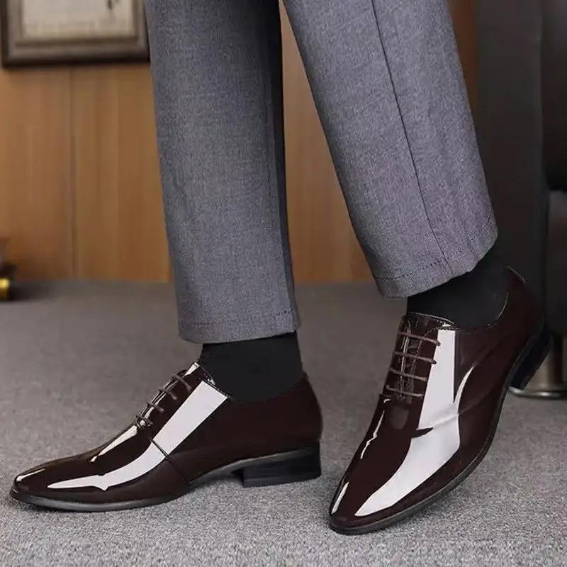 New Est Italian Oxford Shoes for Men Luxury Patent Leather Wedding Shoes Pointed Toe Dress Shoes Classic Derbies Plus Size 38-48