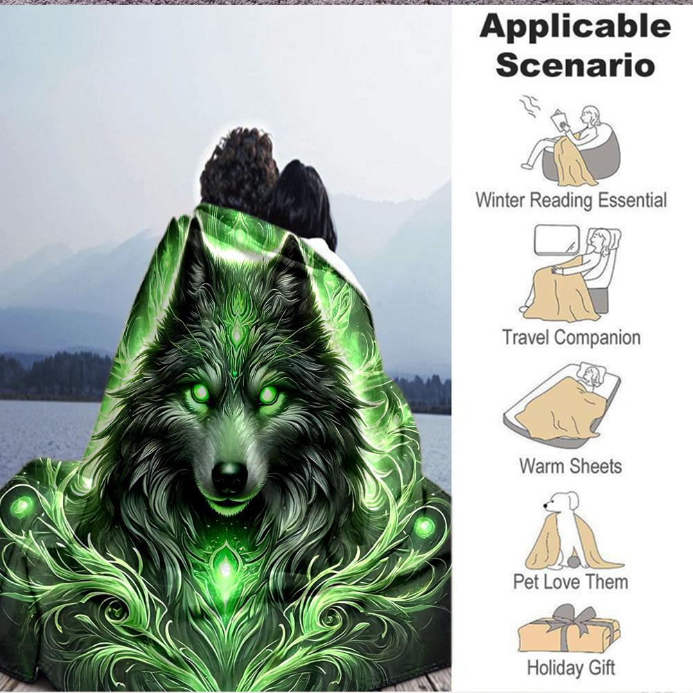 1pc Wolf Spirit Soft & Warm Polyester Knit Blanket, Digital Printed, All-Season Throw for Napping, Traveling, Sofa yy250906022