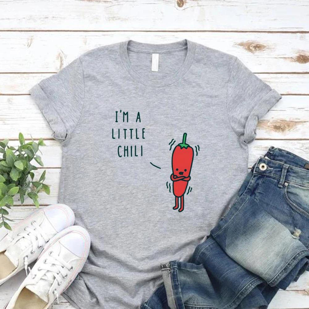 Funny Pun T Shirt I'm A Little Chili Shirt Pun Gift Short Sleeve Graphic Tee Women's T-shirts Casual Print Tshirt Women Clothes