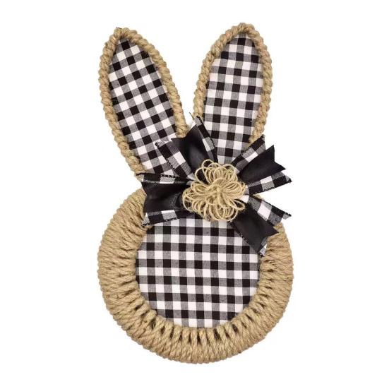 Osterhasenkranz Hanfseil Frühlingshasenkranz mit Schleife Oster-Türhänger für Bauernhaus Veranda Tür Wand Fensterdeko