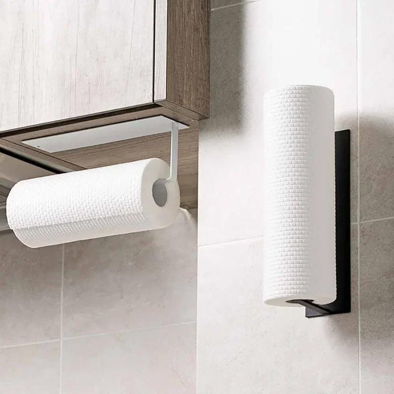 Kitchen Household Tools Self-adhesive Accessories Under Cabinet Paper Roll Rack Towel Holder Tissue Hanger Bathroom Storage Rack