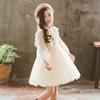 Spring Autumn Kids Girls Dresses Lantern Sleeve Lace Princess Dress Pearl Sweet O-neck Mesh Party Children's Clothing Vestidos