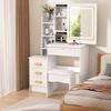 Makeup Mirror Desk Vanity with Sliding and Lights, Bedroom Dressing Table, Lighted Table Drawers & Shelves, Hidden Storage Space Dresser