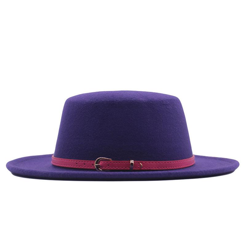 Hat Women's Woolen Top Hat Autumn and Winter Solid Color Retro Gentleman British Style Flat Top Belt Accessories Felt Hat