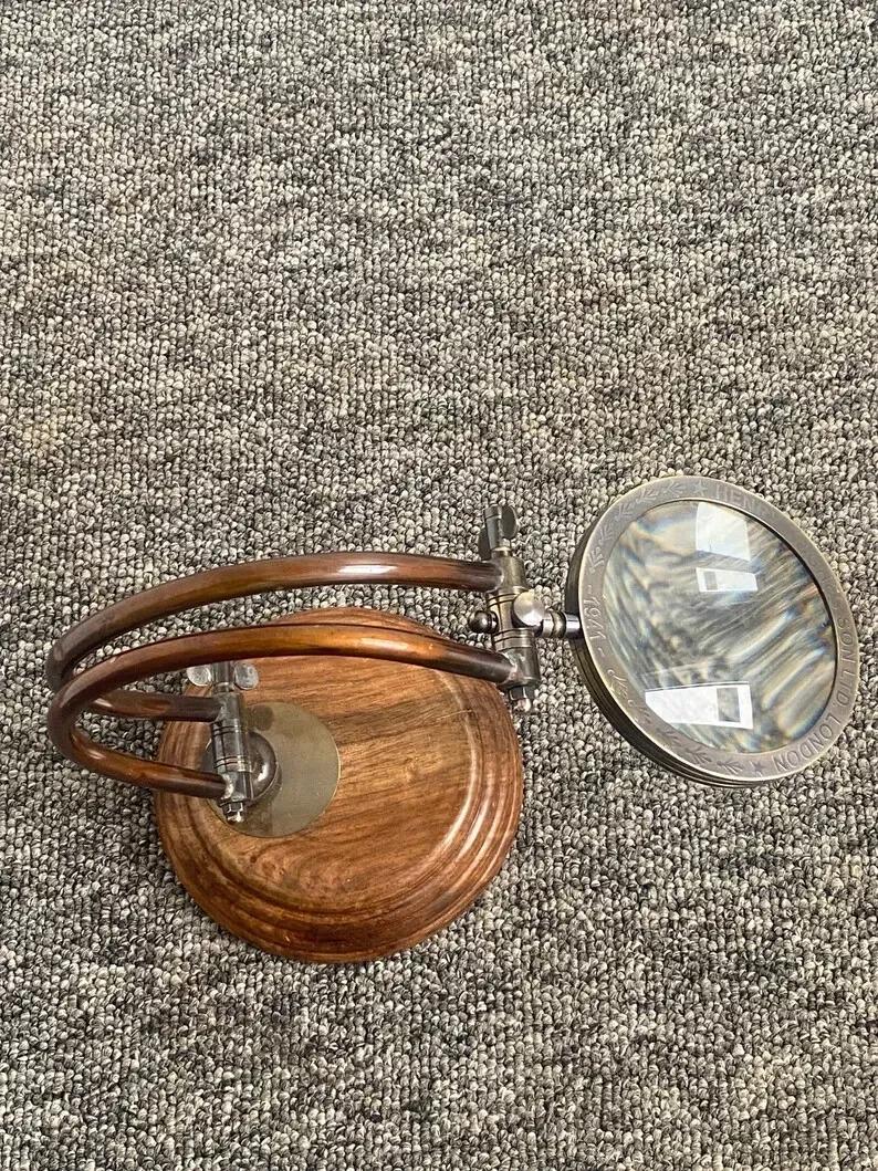 

Antique Brass Magnifier Maritime Adjustable Stand Magnifying Glass Desk Top коричневий