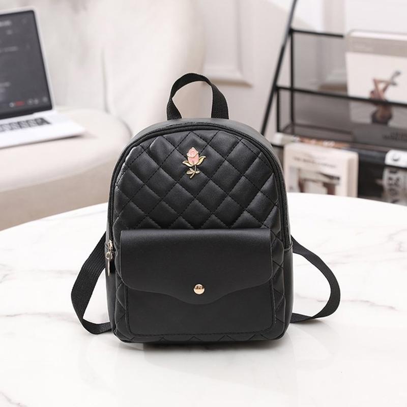 Embroidery Small Backpack Solid Color Zipper Women Shoulder Bag Large Capacity Pu Leather Travel Rucksack чёрный 894₽