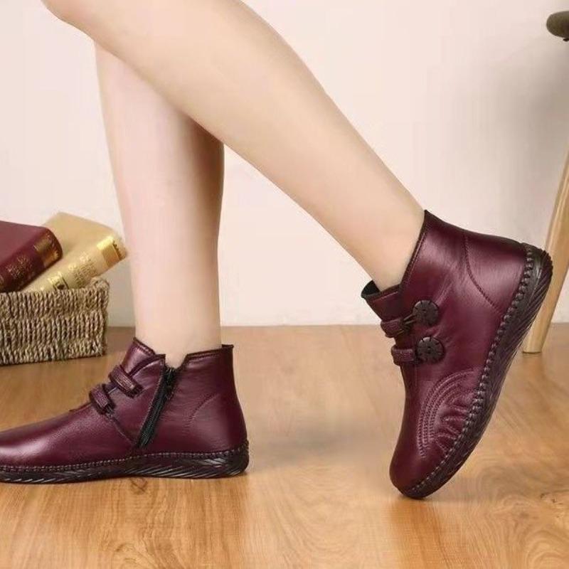 Damen Baumwollschuhe mit Fleece Flach und Rutschfest Omas Baumwollstiefel Kurze Stiefel