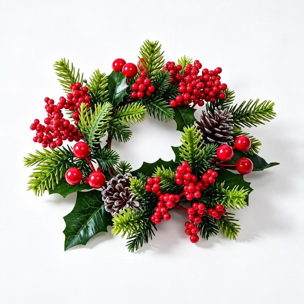 Artificial Pine Needle Christmas Candle Ring Red Berry Table Centerpiece  Dining Table