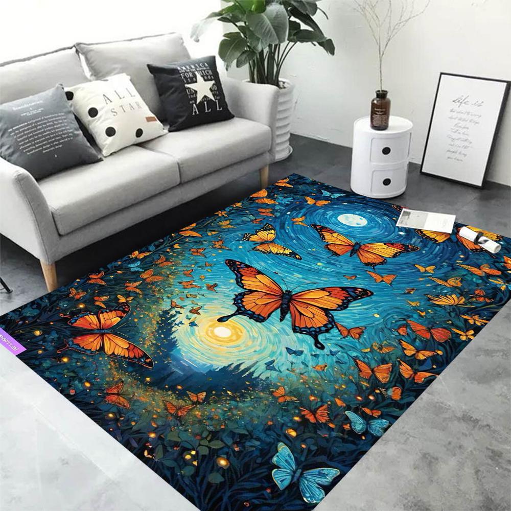 Vintage Dark Butterfly Pattern Carpet 3D Butterfly Living Room Bedroom Corridor Rug Washroom Floor Mat Bedroom Decor Gift