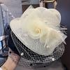 French flower mesh crimped brim basin hat female Hepburn style fashion exquisite banquet travel photo outdoor sun hat