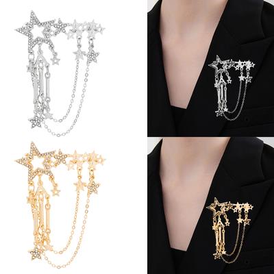 Elegante Spilla Stella con Strass e Frange a Catena per Donna Accessorio alla Moda per Decorazione di Abiti e Cappotti