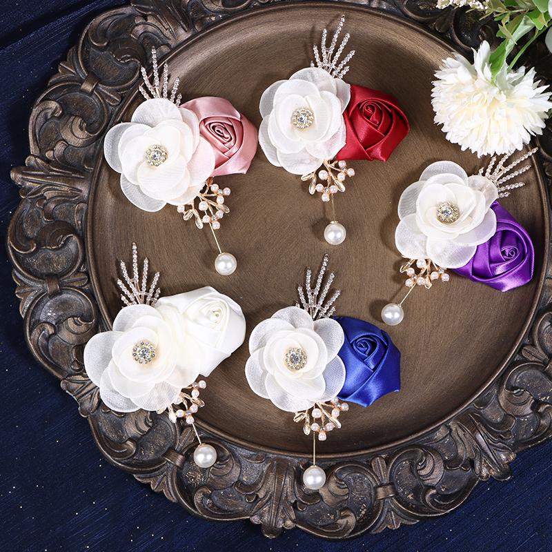 Seidenrosen-Anstecknadeln für Herren, Hochzeits-Bräutigam-Anstecker, Anzug-Corsage, Geschenk, Elegante Party-Abschlussball-Dekoration