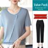 2026 Ice Silk Summer T-Shirt Set for Middle-Aged & Elderly Women: Short-Sleeve, Stylish, Lightweight Knitted Top