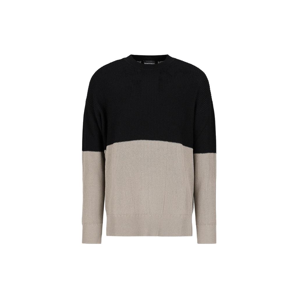Emporio Armani FW23 Color Block Crew Neck Ribbed Knit Casual Sweater Men Sweater Black Brown 6R1MX2-1MAXZ-F010
