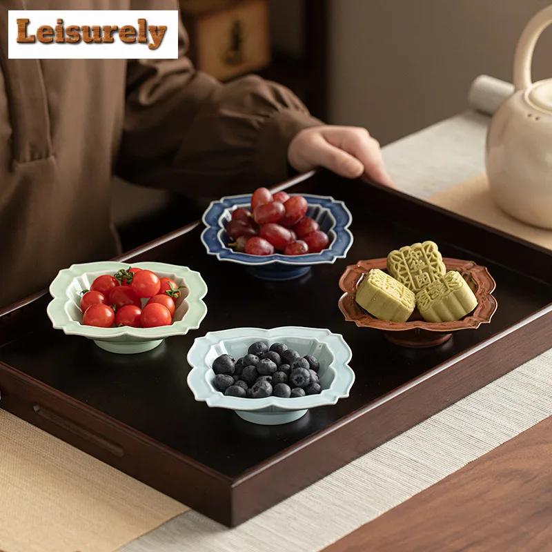 Sifang Lotus Straw Hat Fruit Dishes Ancient Pastry Plate Self-help Display Home Table Decoration Trays Serving Tray Craft Gift