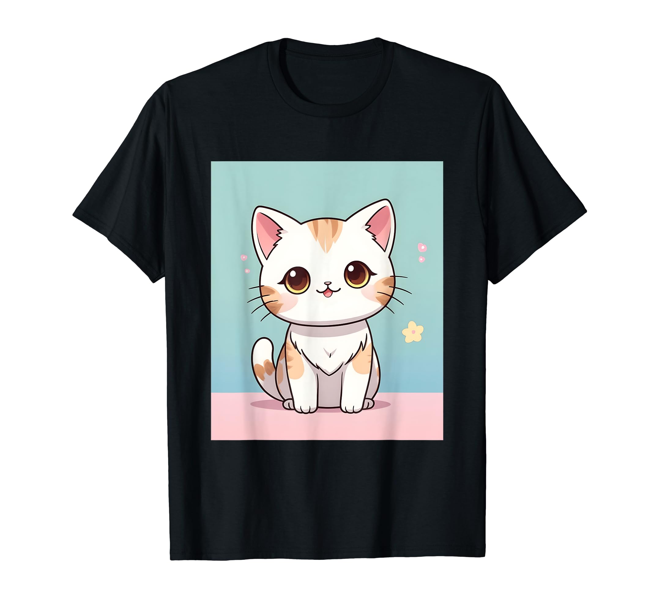 

вещи печатные Kawaii, кот, милый, просо, японский, футболка чёрный