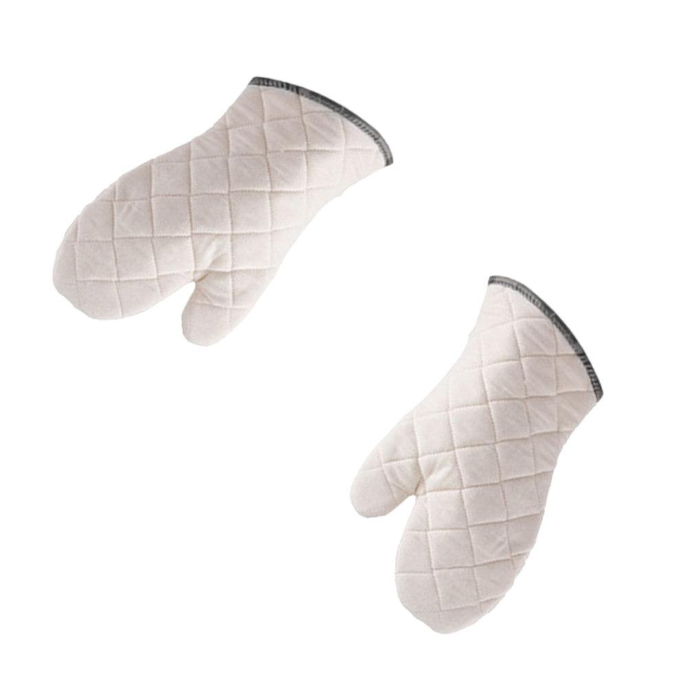 2Pcs White Cotton Oven Mitts Heat Resistant Non Slip Textured Surface for Cooking Baking Grilling Microwave Toast Soup Safety