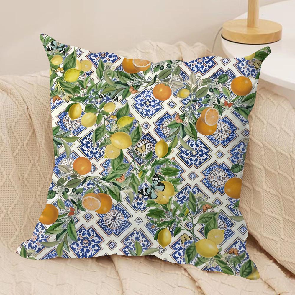 Lemon Art Design fashion Cushion Cover Silky Short Plush Invisible Zipper Dustproof Sofa Pillow Case for Home Decor