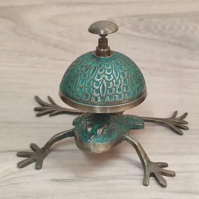 Vintage Brass Frog Desk Bell: Antique Hotel Reception Decor