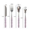 Set of 4 Ceramic Pearl Handle Cutlery Set Knife Fork Spoon Creative Cute Soup Spoon Western Food Steak Knife Spoon and Fork Set
