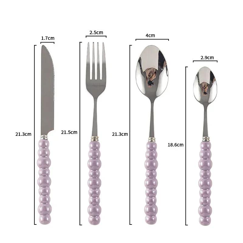 Set of 4 Ceramic Pearl Handle Cutlery Set Knife Fork Spoon Creative Cute Soup Spoon Western Food Steak Knife Spoon and Fork Set