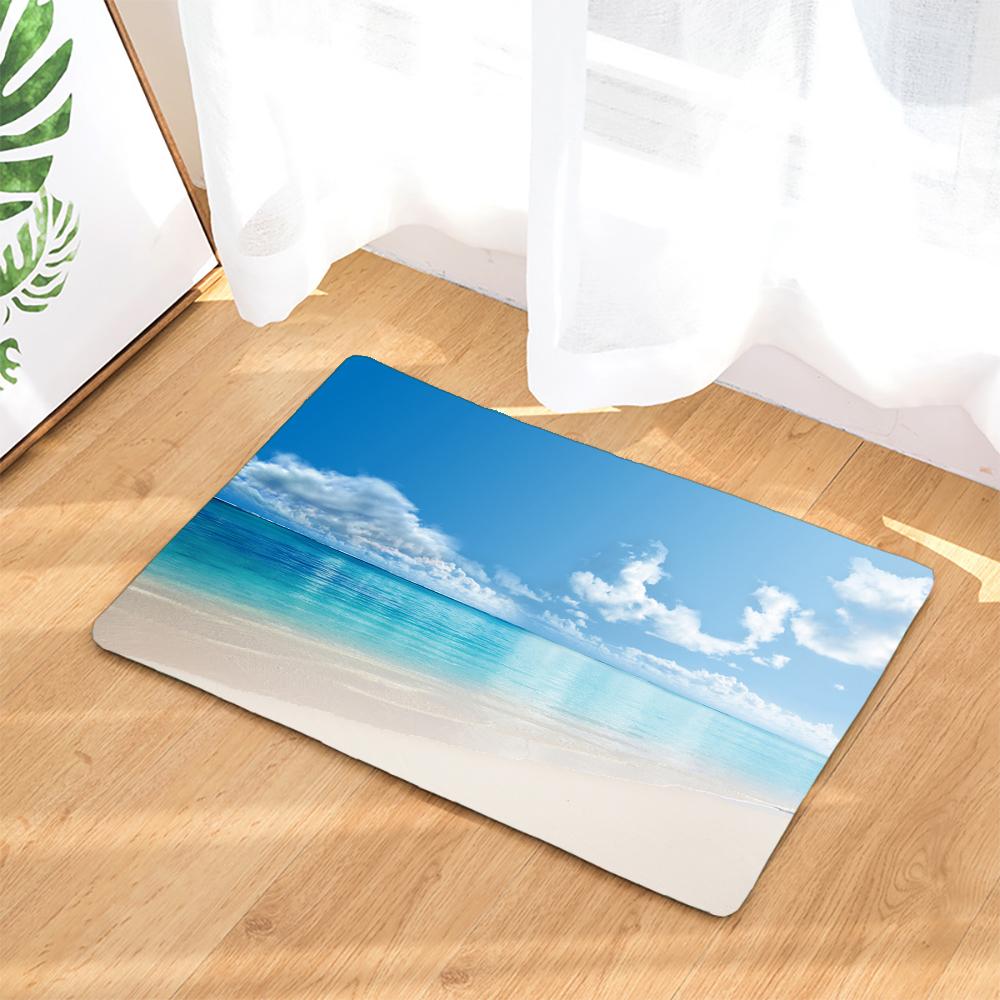 Sea Beach Palm Tree Scenery Decoration Kitchen Door Mats 40x60 Flannel Carpet Doormat Indoor Floor Bathroom Anti-Slip Rug