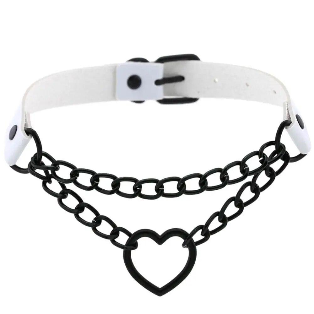 Vintage Herz Halskette Halsband mit Kette Goth Kragen für Mädchen Grunge Punk süße Kawaii Egirl Chocker Harajuku Zubehör