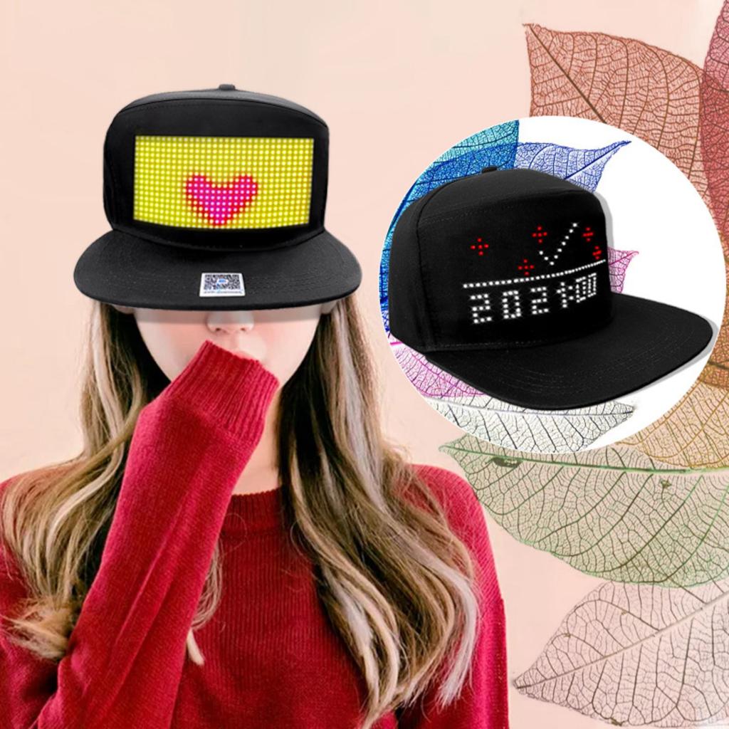 Programmable Cap 16x32 Dots Color LED Display Screen BT Mobile APP Control Editable Cotton Smart Hat Adjustable Size