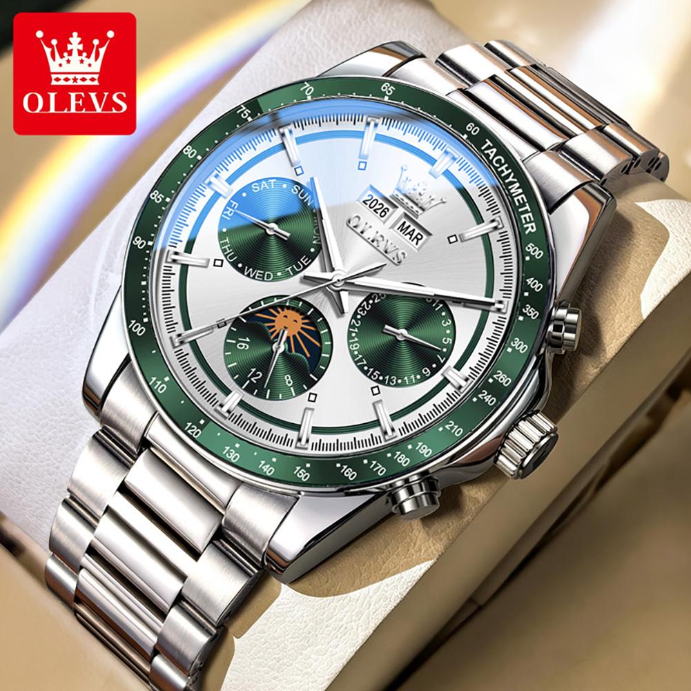 OLEVS 6756 Original Automatic Mechanical Watches Top Luxury Brand Stainless Steel Moon Phase Calendar Luxury Business Man Watch