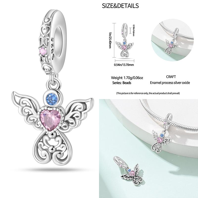 

925 Sterling Silver Peace Dove Hope Angel Heart Shaped Guardian Pendant Charms Beads Fit 4mm Aperture Bracelet DIY Jewelry