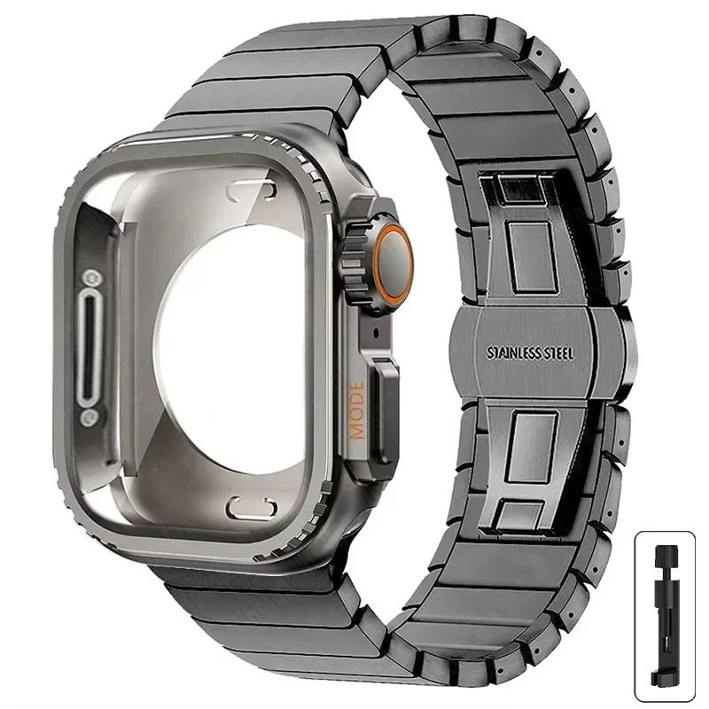 Etui+Pasek do Apple Watch Band 10 42 46mm Ultra 2 49mm 9 8 7 6 SE 5 Stalowy Metalowy Ochronny Korpus Ulepszenie dla Iwatch 45mm 44mm