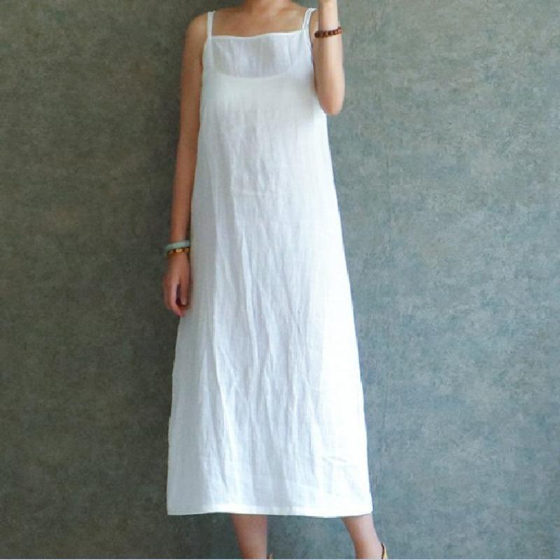 

summer new large size cotton and linen suspender dress comfortable and cool versatile backless S