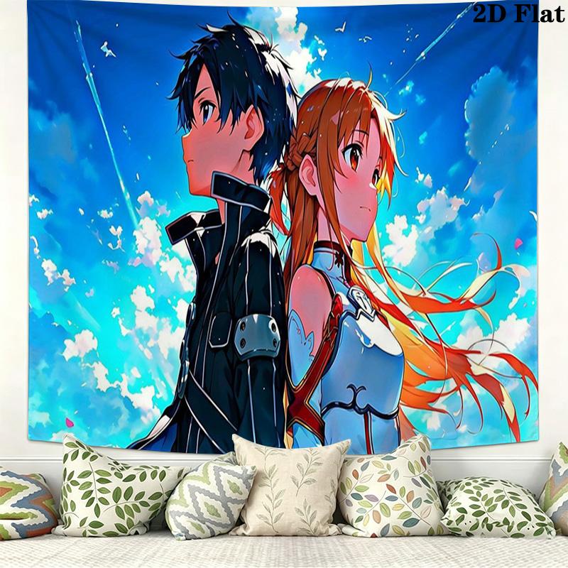 Sword Art Online Wall Tapestry Aesthetic Wall Hanging Printed Fabric Blanket Decorative Tapestries for Bedroom Living Room Home Decor