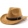 Classic Suede Western Cowboy Hat with Belt Detail - Curved Brim, Outdoor, Ethnic Style, Felt Hat for Men and Women