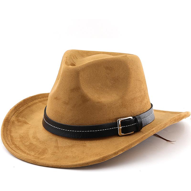 Classic Suede Western Cowboy Hat with Belt Detail - Curved Brim, Outdoor, Ethnic Style, Felt Hat for Men and Women
