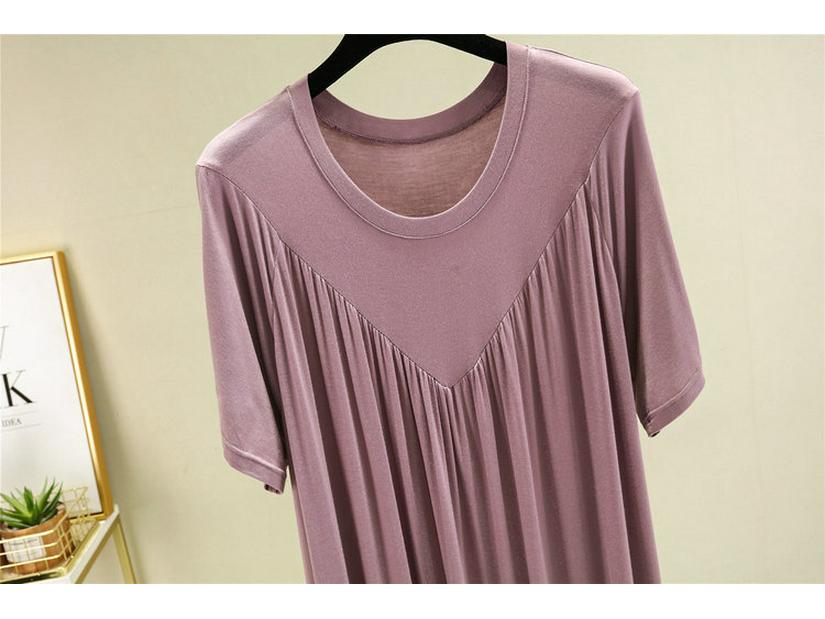 Summer Plus Size Modal V-Neck Pleated Dress - Casual Loose Short Sleeve Sleepwear