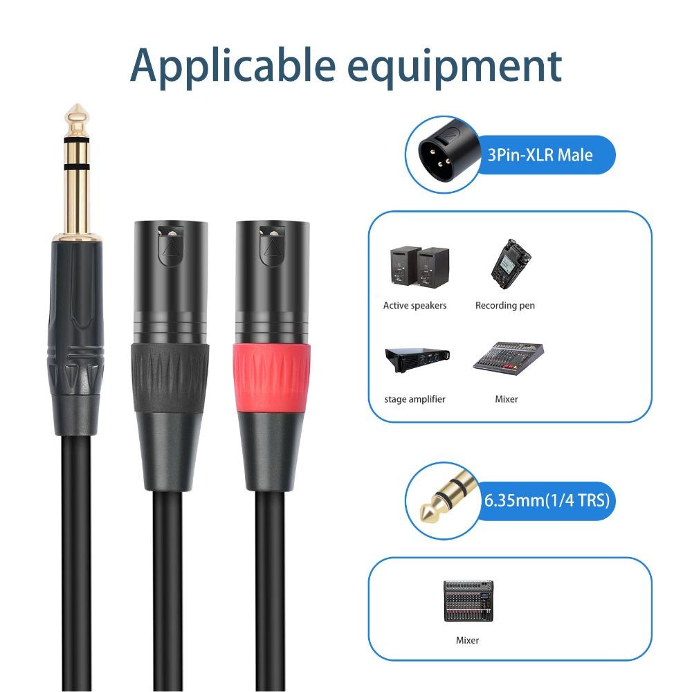 TRS 1/4 Inch To Dual XLR Male 6.35mm Stereo Breakout Cable Y Splitter Cable  Audio Connection
