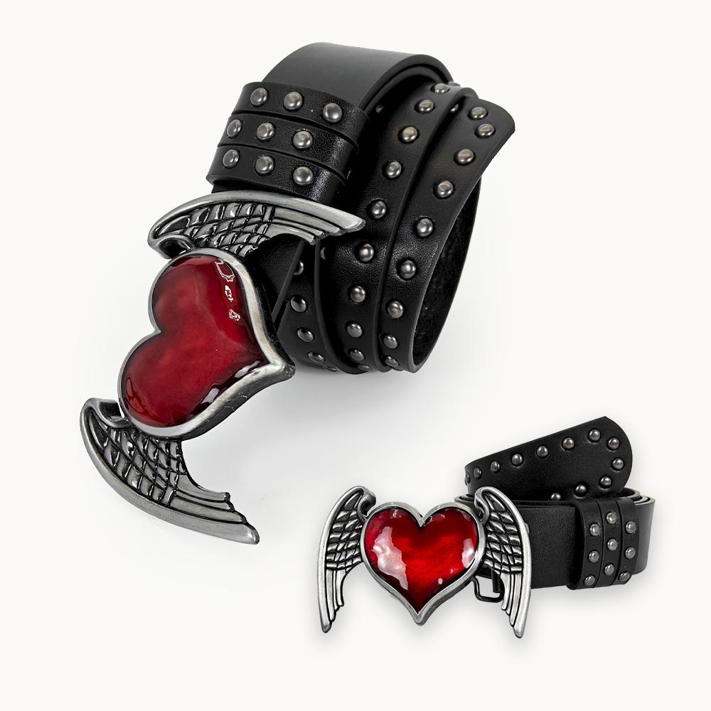 Unisex Jeansgürtel Schwert Rotes Herz Gothic Mode Gürtel Für Frauen Designer Luxus Schwarzer Nieten Punk Accessoire Herren Gürtel Männlich