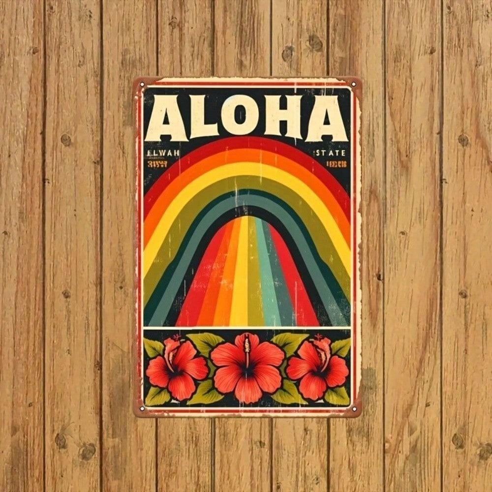 Vintage Metal Poster Hawaii Rainbow Wall Art Retro Sign for Bar