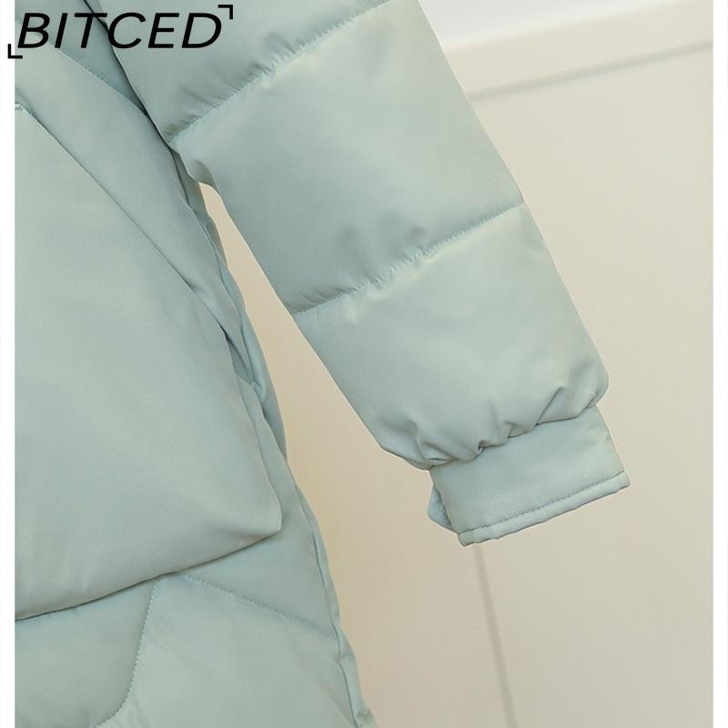 BITCED Winter Detachable Hood Cotton Coat for Women Mid-Length Thickened Cotton Coat Over-the-Knee Length Women's Cotton Jacket Outerwear