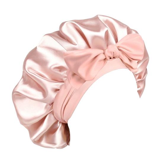 Double Layer Satin Sleeping Cap Solid Color Women Braids Long Curly Hair Night Sleep Cap Large Round Silk Hair Bonnet with Tie Band