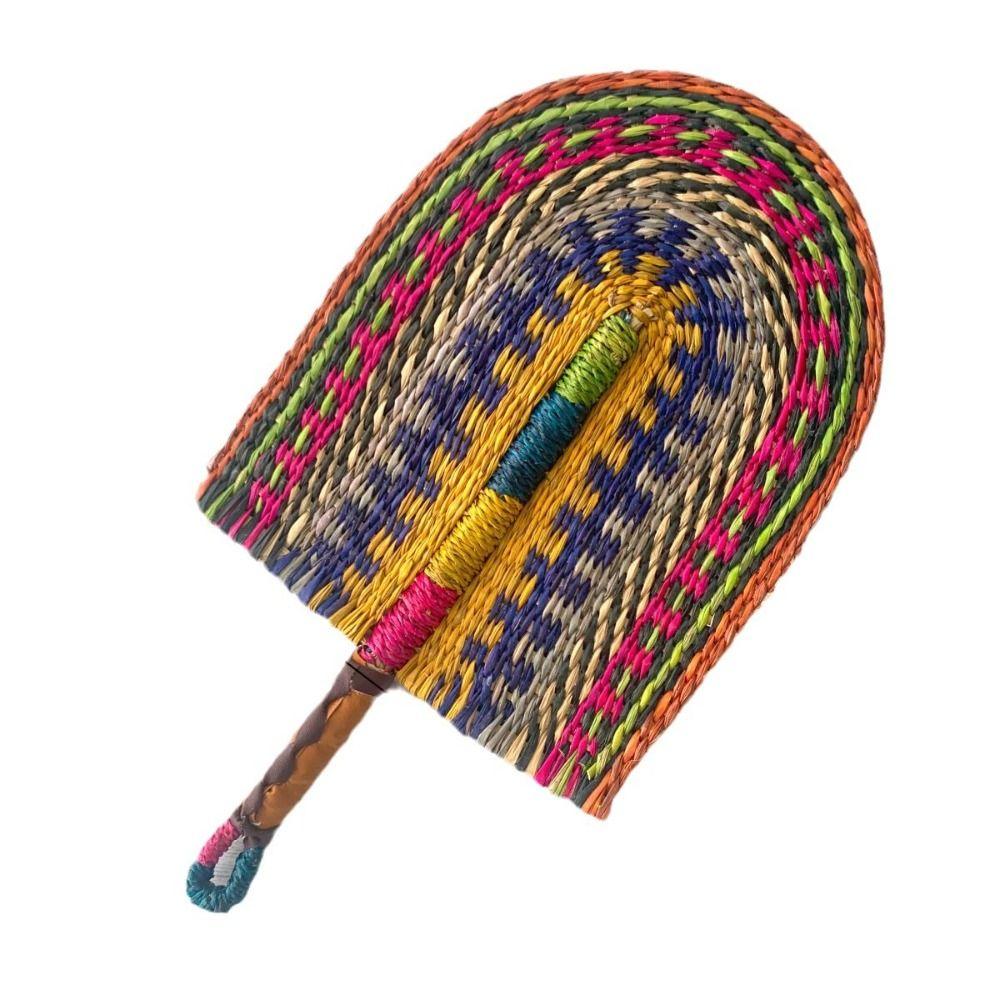 Colorful Striped Patterns Hand Braided Fan Vintage Cattail Fan Decorative Handheld Fans  Outdoor
