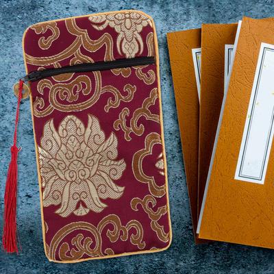 Brocade Scriptures Bag Chinese Style Fabric Multi-Purpose Small Book Pouch Jewelry Storage Organizer Buddhist Carrying Case