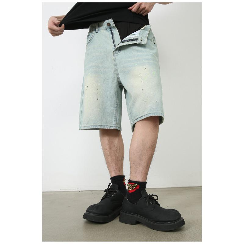 High Street Denim Shorts Summer Models Loose Straight Wide Leg Casual Five Pants Men's Pants Straight Loose Jeans for Men Fashionable and Comfortable